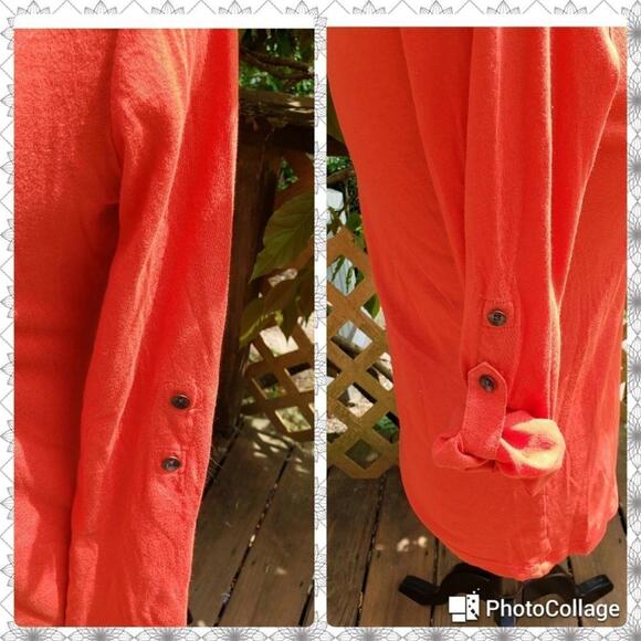 Gap Orange Red Thin Cotton Sleeve Button Detail Scoop Neck Long Sleeve Tee - Picture 4 of 7